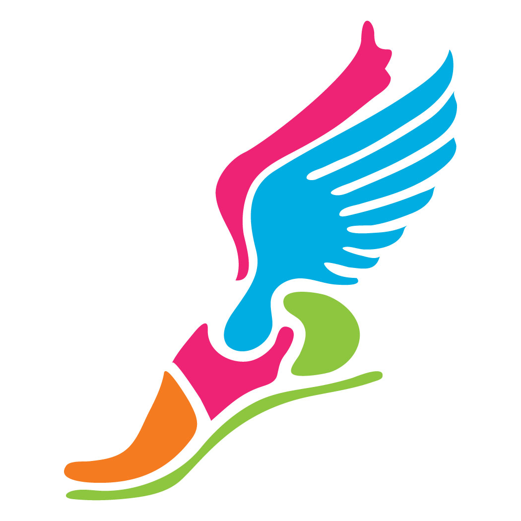 Runner clipart symbol. Neon athletic shoes 
