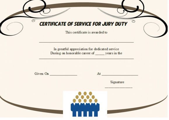 Jury certificate of service. Attendance clipart duty