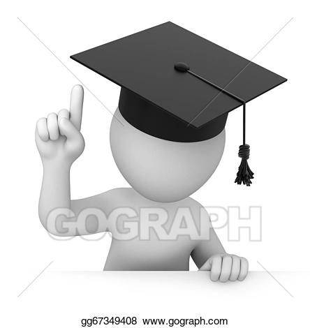 Graduate points finger up. Attention clipart drawing