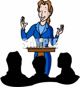 Smiling woman speaking to. Audience clipart cricket