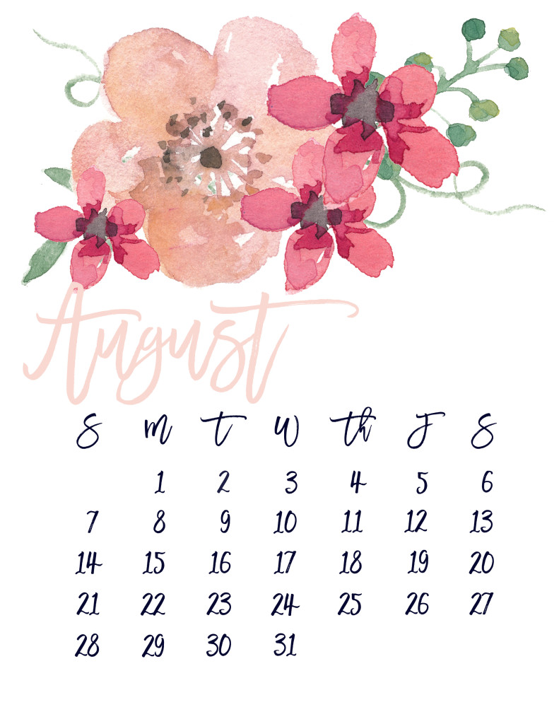 August clipart august 2016. Free pretty printable calendar