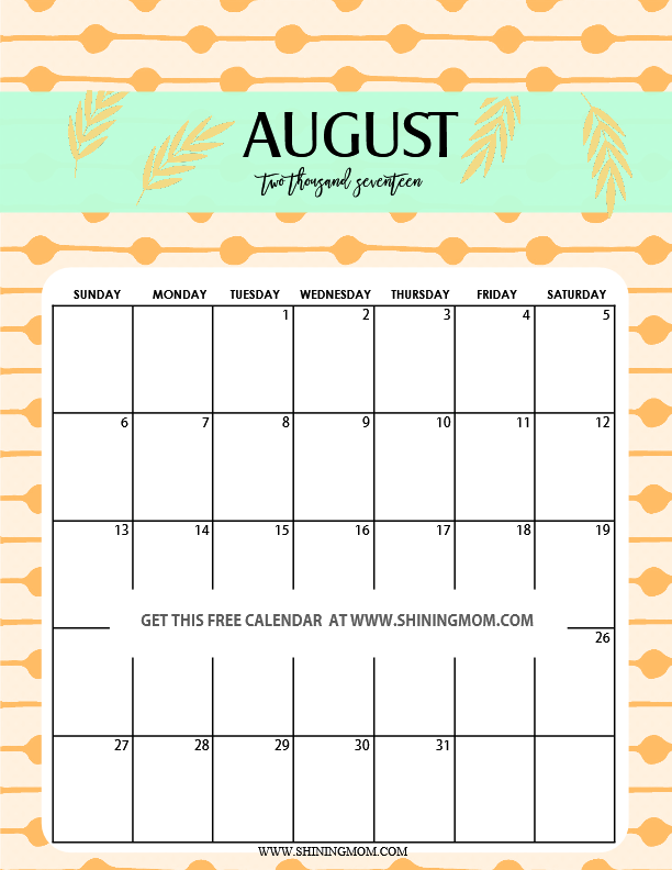 August clipart cute. Calendar june printable editable