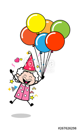 Aunt clipart woman success. Flying wityh balloons old