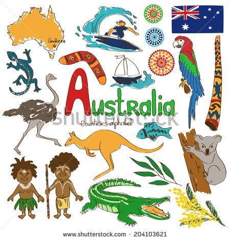 Australia clipart sketch. Colorful collection of icons