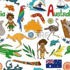 Australia clipart sketch. Fun colorful seamless pattern