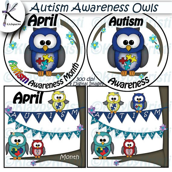 Awareness owls digital clip. Autism clipart printable