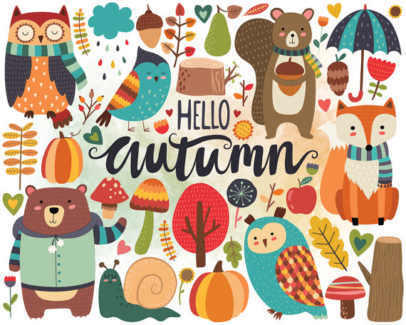 Autumn fall clip art. Woodland clipart animal canada