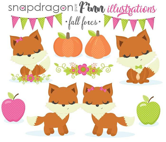 Autumn clipart fox. Pink fall foxes cute