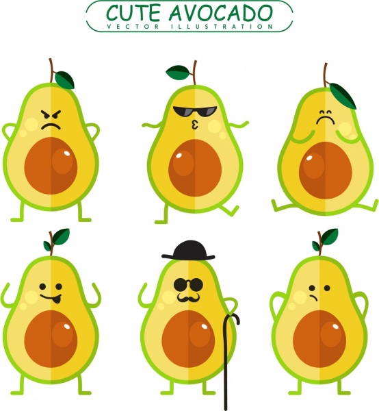Vector fruit free download. Avocado clipart cute