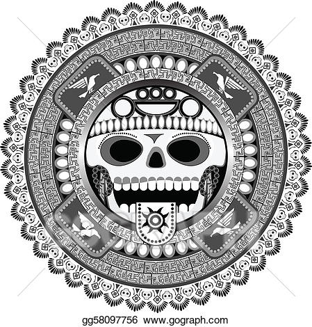 Clipart skull aztec. Vector stock stylized deity