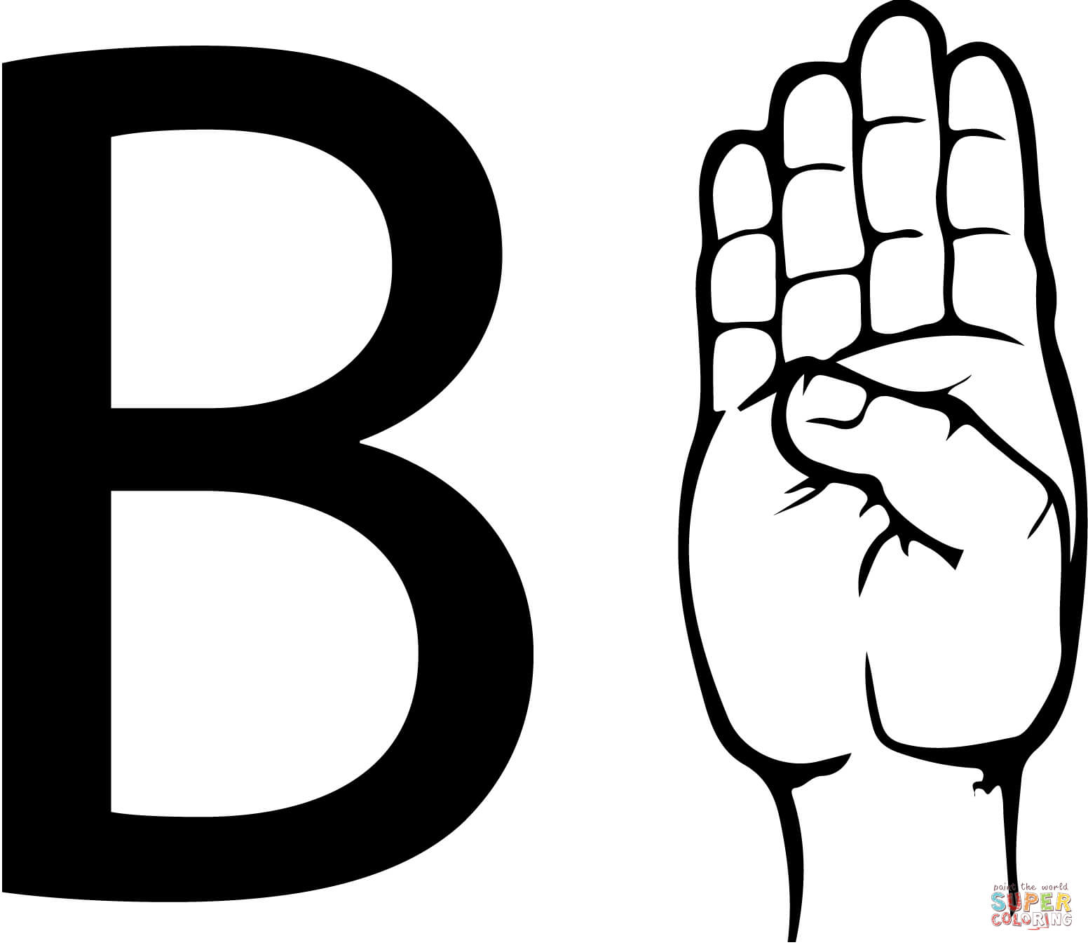 B clipart alphabet coloring page. Asl sign language letter