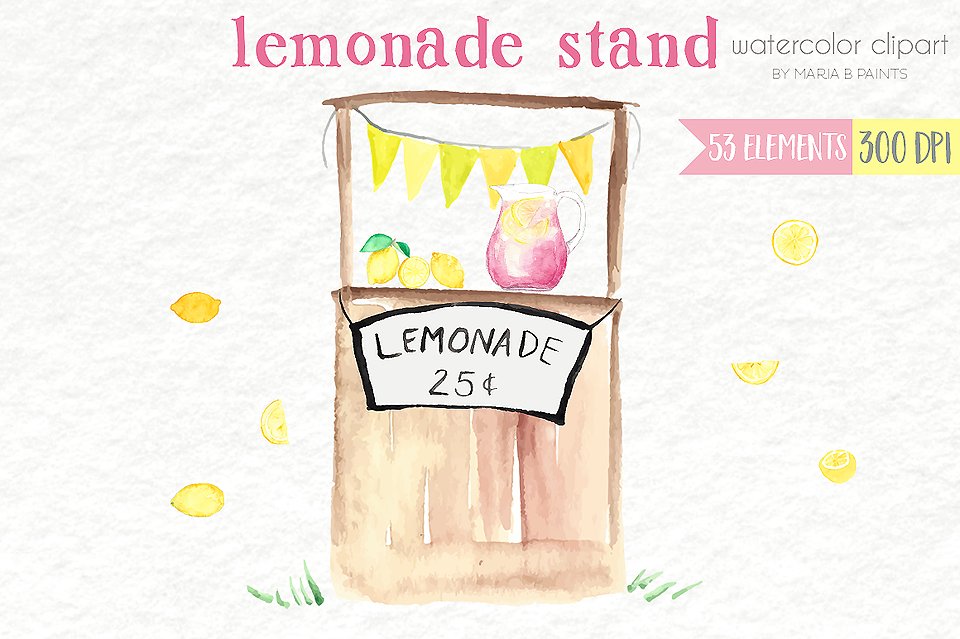 B clipart later. Watercolor clip art lemonade