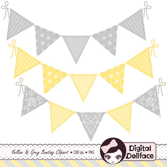 Yellow and gray bunting. Baby clipart banner