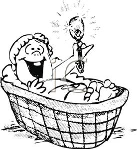 Black and white baby. Babies clipart basket
