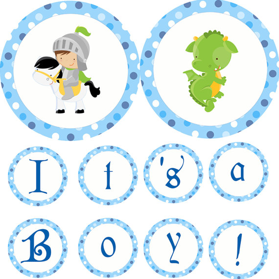 Dragon baby shower banner. Babies clipart knight