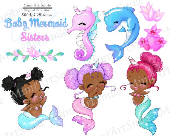 Mermaid clipart sister. African american baby sisters