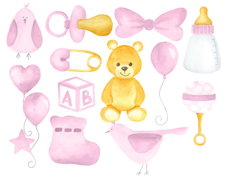 Baby girl set soft. Babies clipart watercolor
