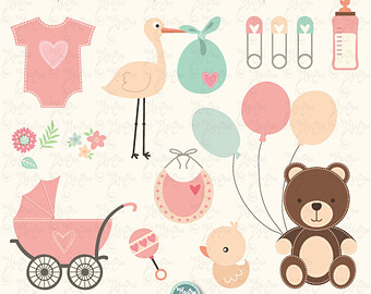 Stroller carriage clip art. Baby clipart invitation