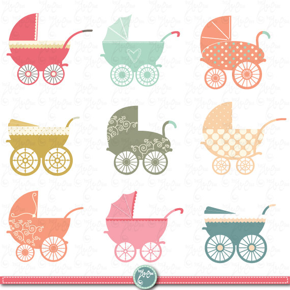 Stroller carriage clip art. Baby clipart invitation