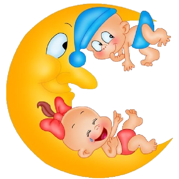 Girl and boy on. Baby clipart moon