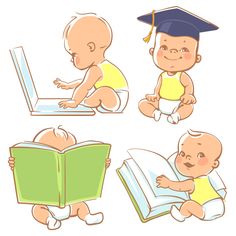 Cartoon characters eps file. Baby clipart reading