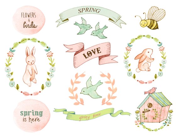 Floral bunny . Baby clipart spring