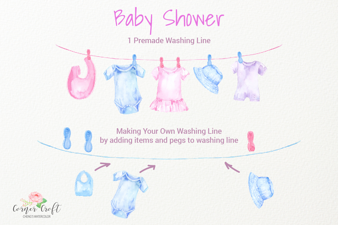 Shower by cornercroft thehungryjpeg. Baby clipart watercolor