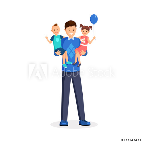Babysitting clipart male. Man holding children flat
