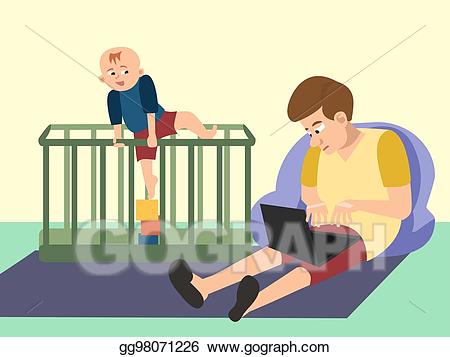 Vector stock dad with. Babysitting clipart mom toddler