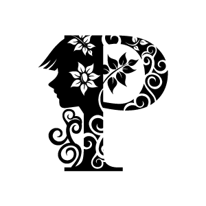Flower alphabet p with. Background clipart black and white