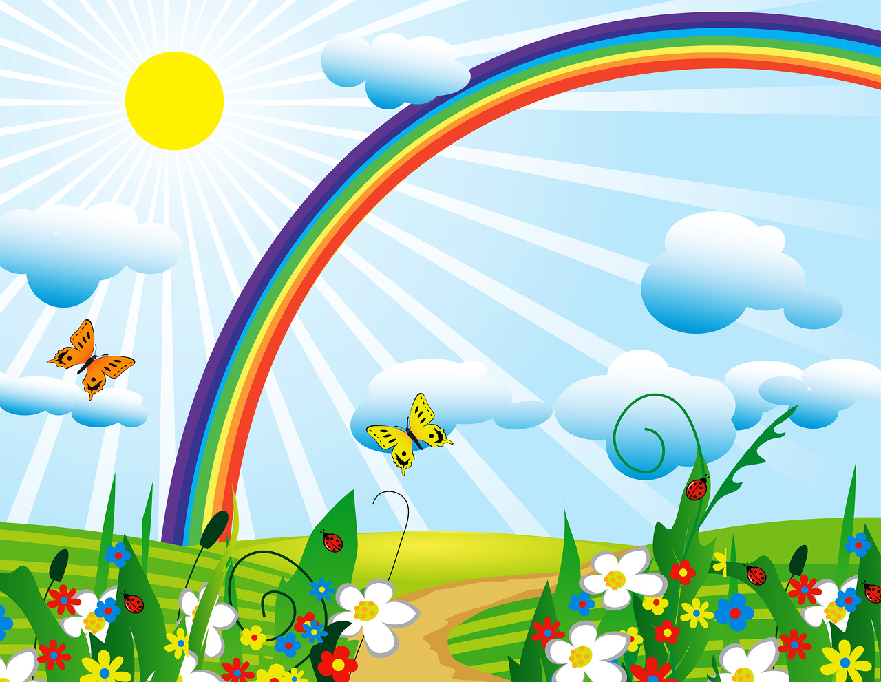 Beautiful with rainbow . Background clipart garden