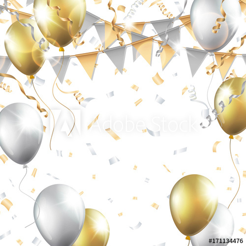 Background clipart streamer. Gold and silver balloons