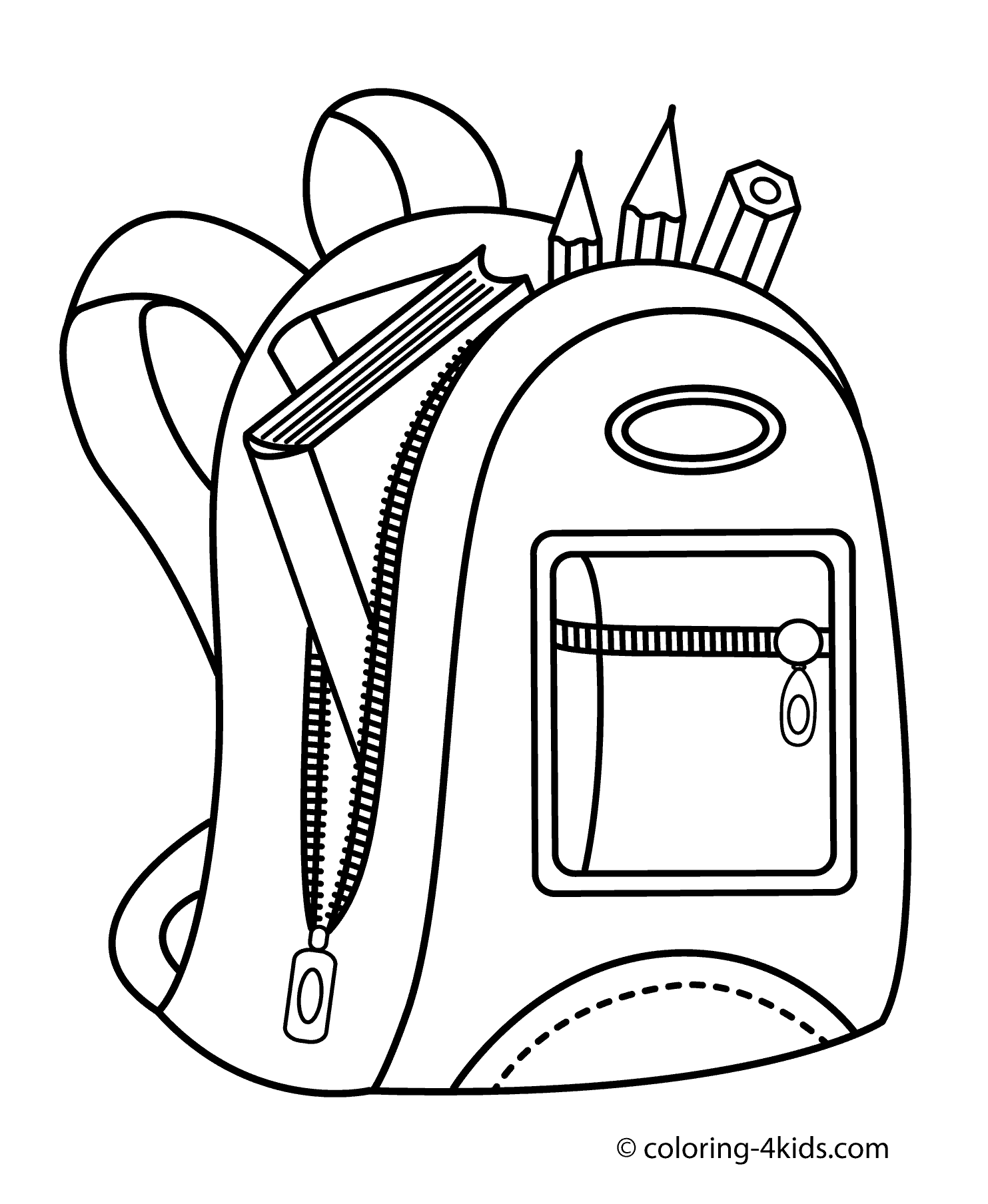 For school coloring page. Backpack clipart color