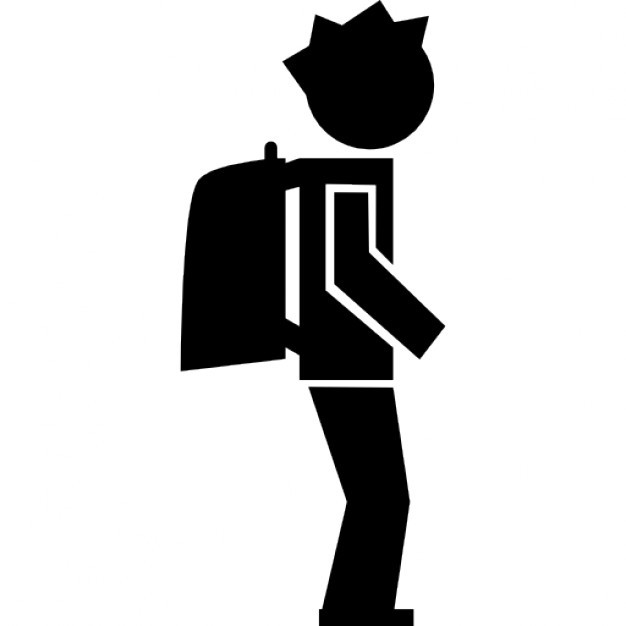 Student with from icons. Backpack clipart side view