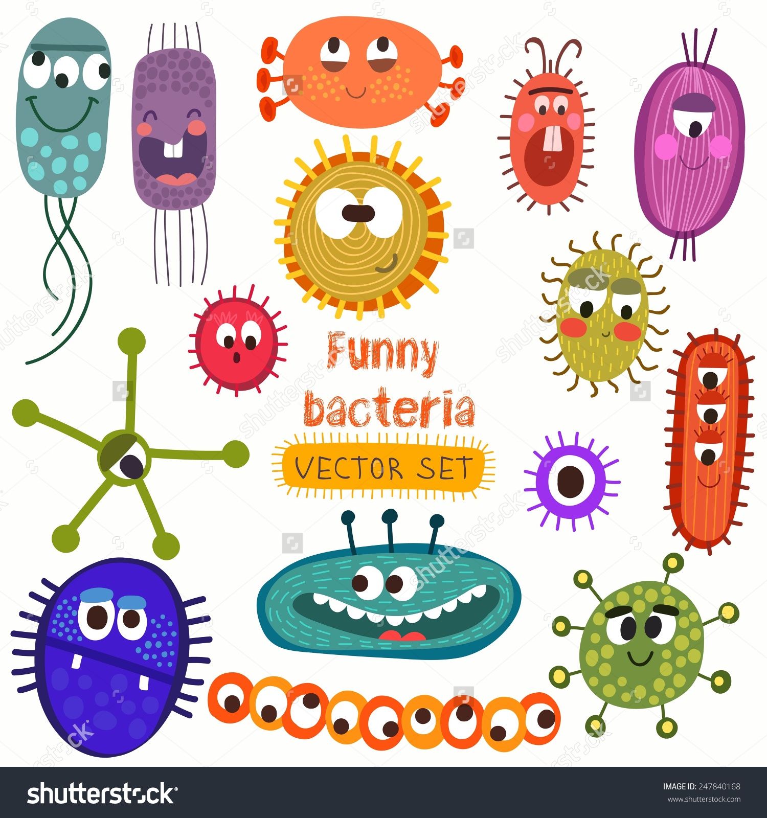 Bacteria clipart accumulation. Stock vector cute set
