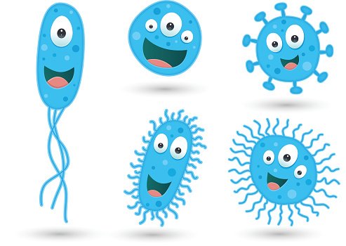 Bacteria clipart cute. Set of blue premium