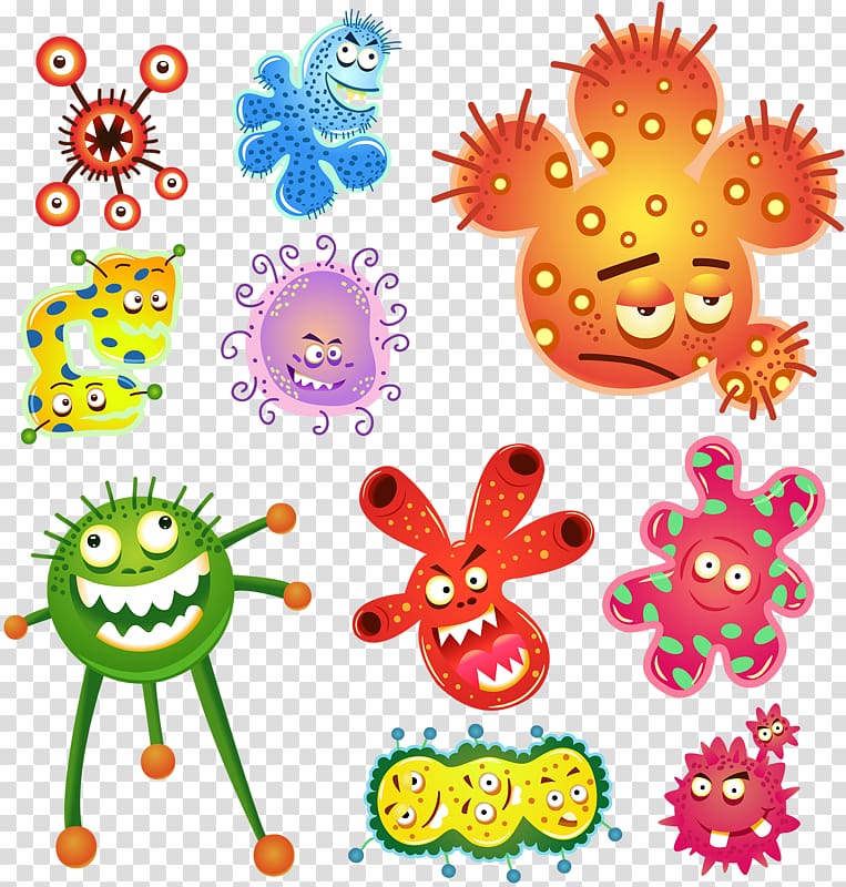 Microorganism cartoon bacteria monster. Germs clipart cute little