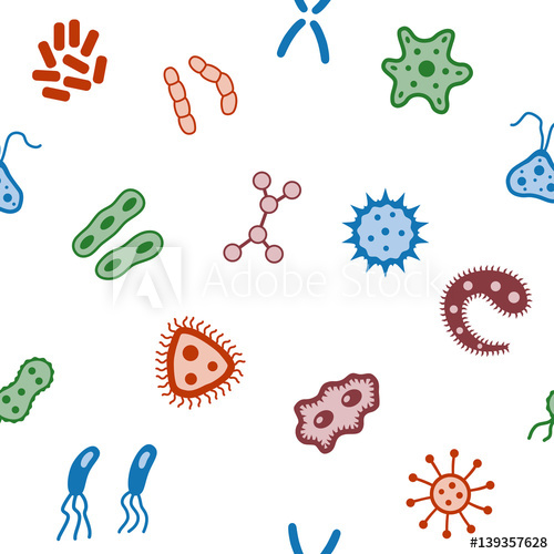 Seamless background of microbe. Bacteria clipart harmful bacteria