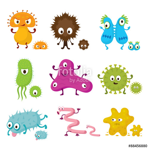Cute germ characters collection. Bacteria clipart pathogen