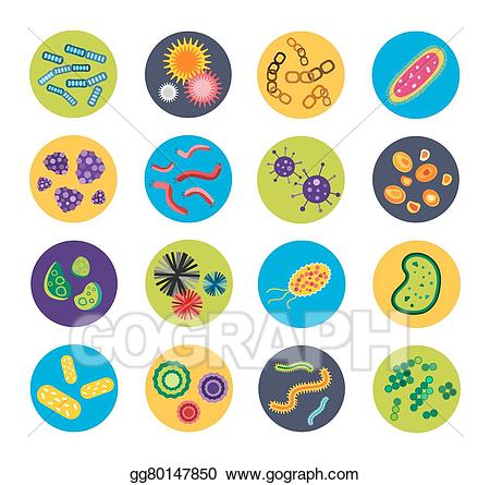 Vector illustration icons set. Bacteria clipart virus