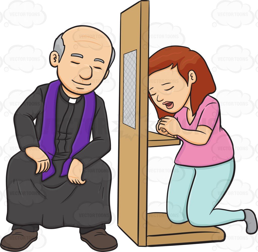Bad clipart priest. A woman confessing to
