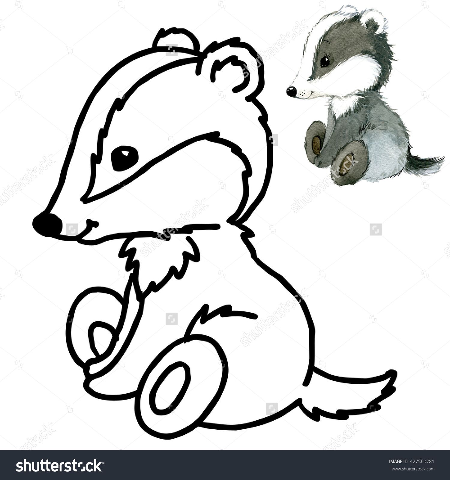 Stock photo cute coloring. Badger clipart simple cartoon