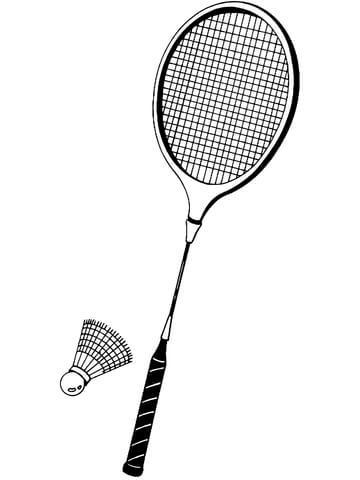 Badminton clipart colouring page. Shuttlecock and racket coloring