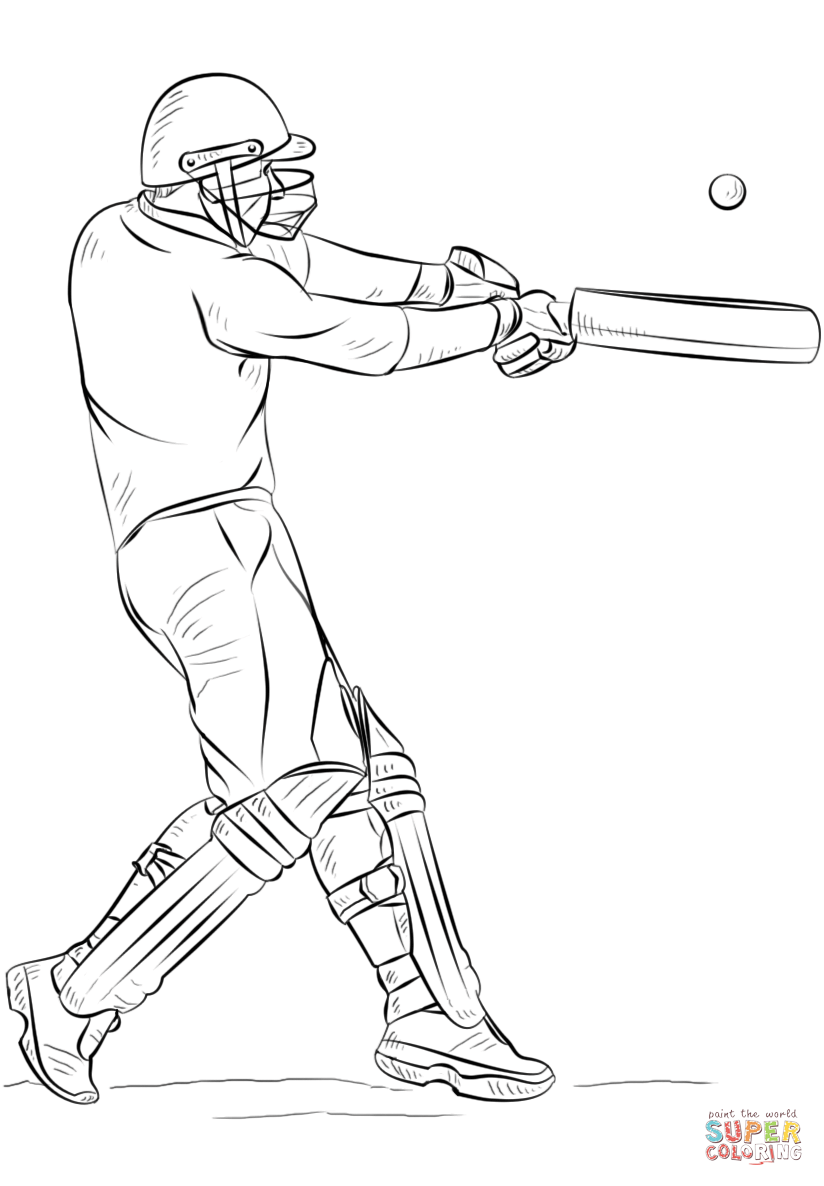 Cricket player coloring free. Badminton clipart colouring page