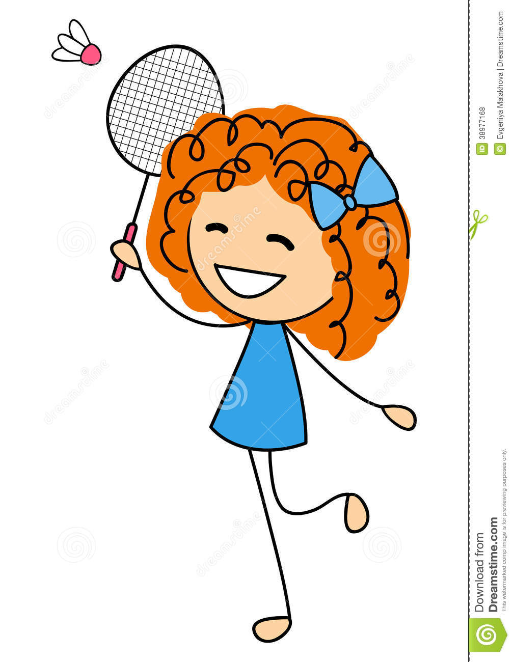 Girl pencil and in. Badminton clipart illustration