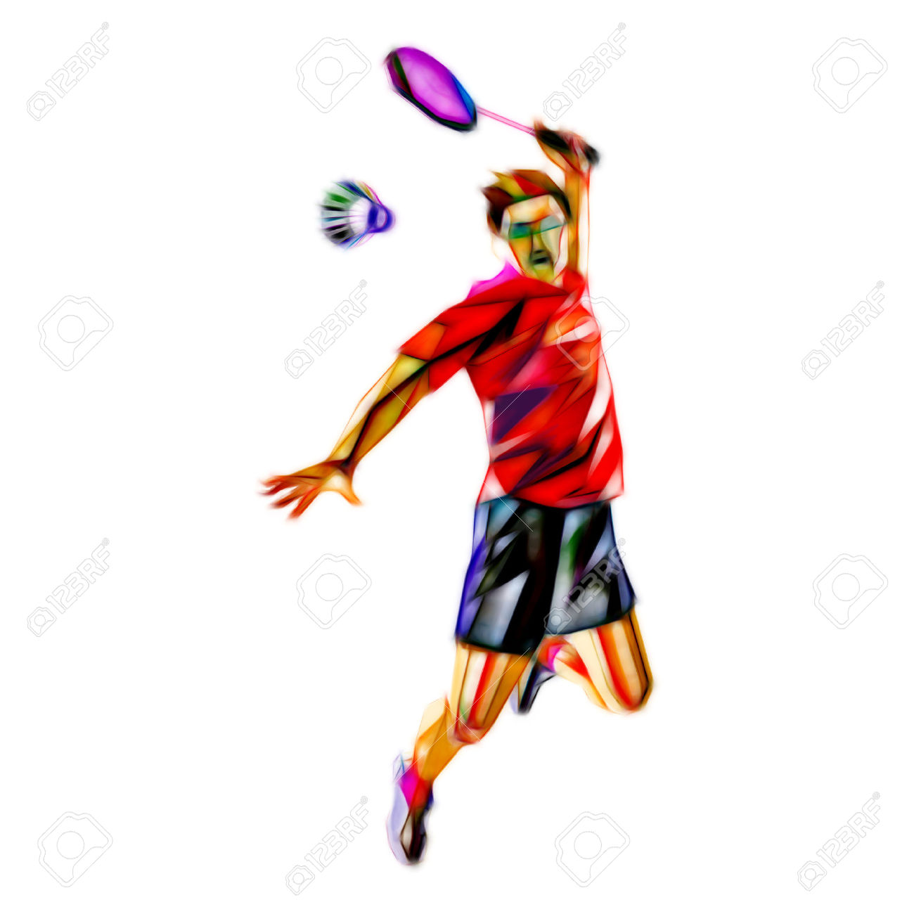 Badminton clipart illustration. Player collection polygonal geometric