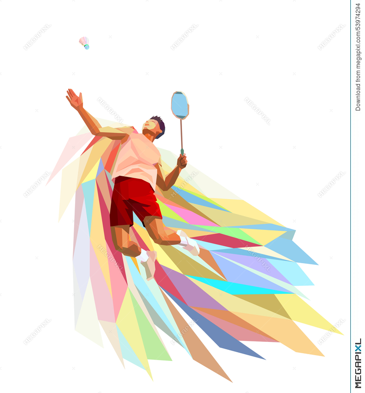 Badminton clipart illustration. Polygonal professional player on