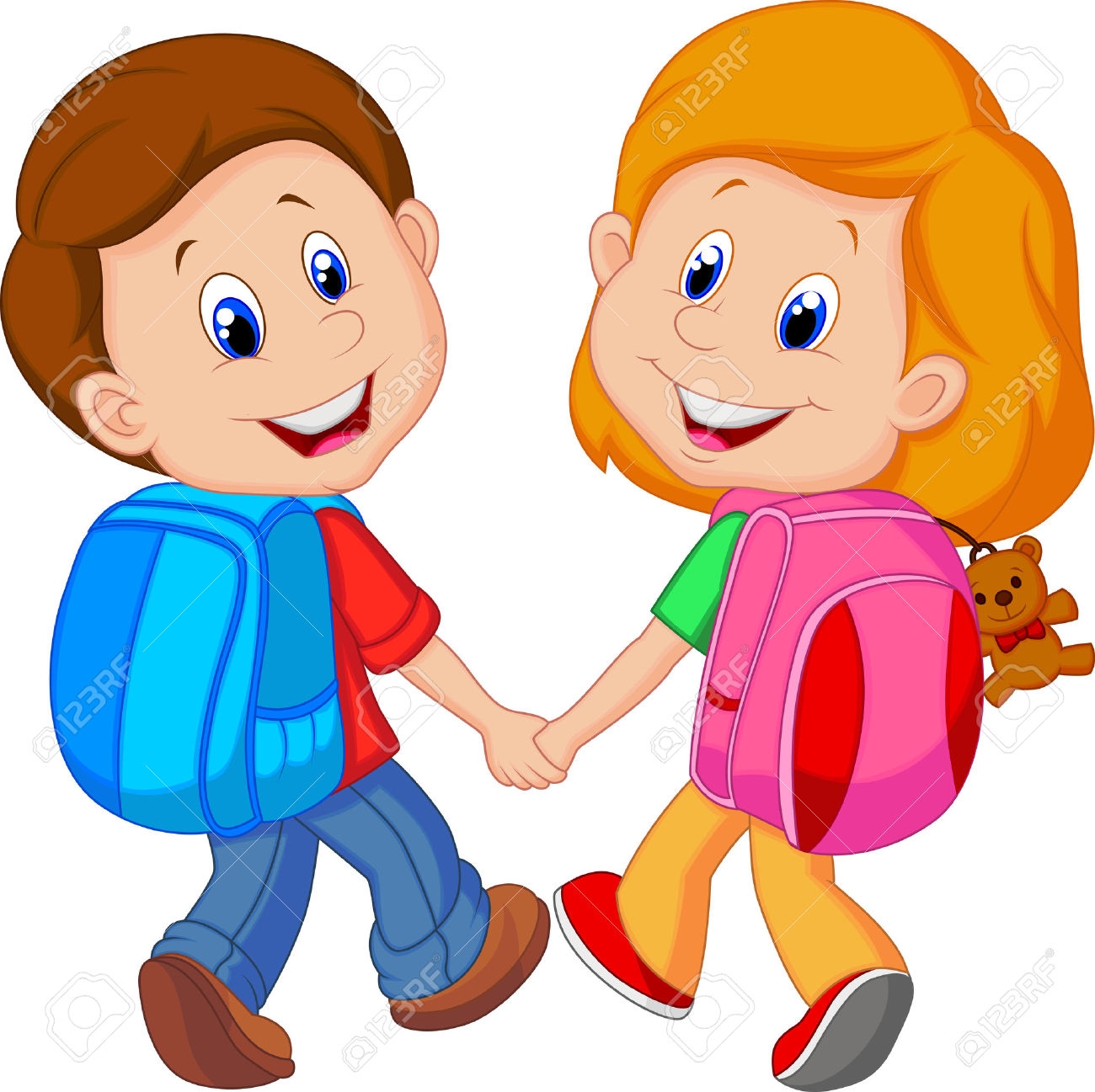 With bag station . Children clipart school student