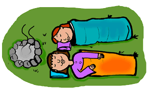 Girls camping in sleeping. Bag clipart camp