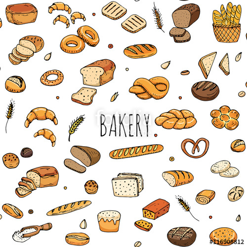 Bagel clipart bagette. Seamless pattern hand drawn